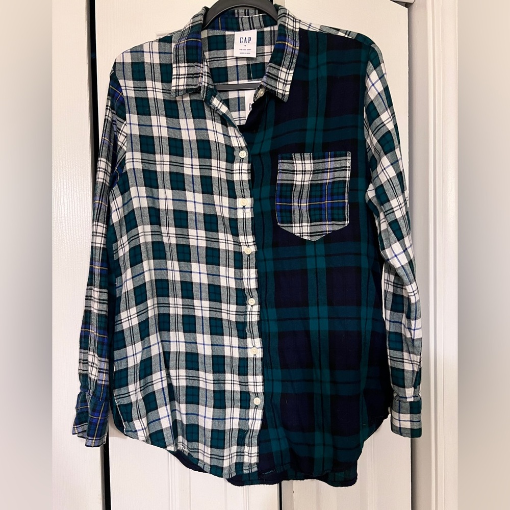 NWT Gap Mixed Plaid Flannel Shirt Size Medium